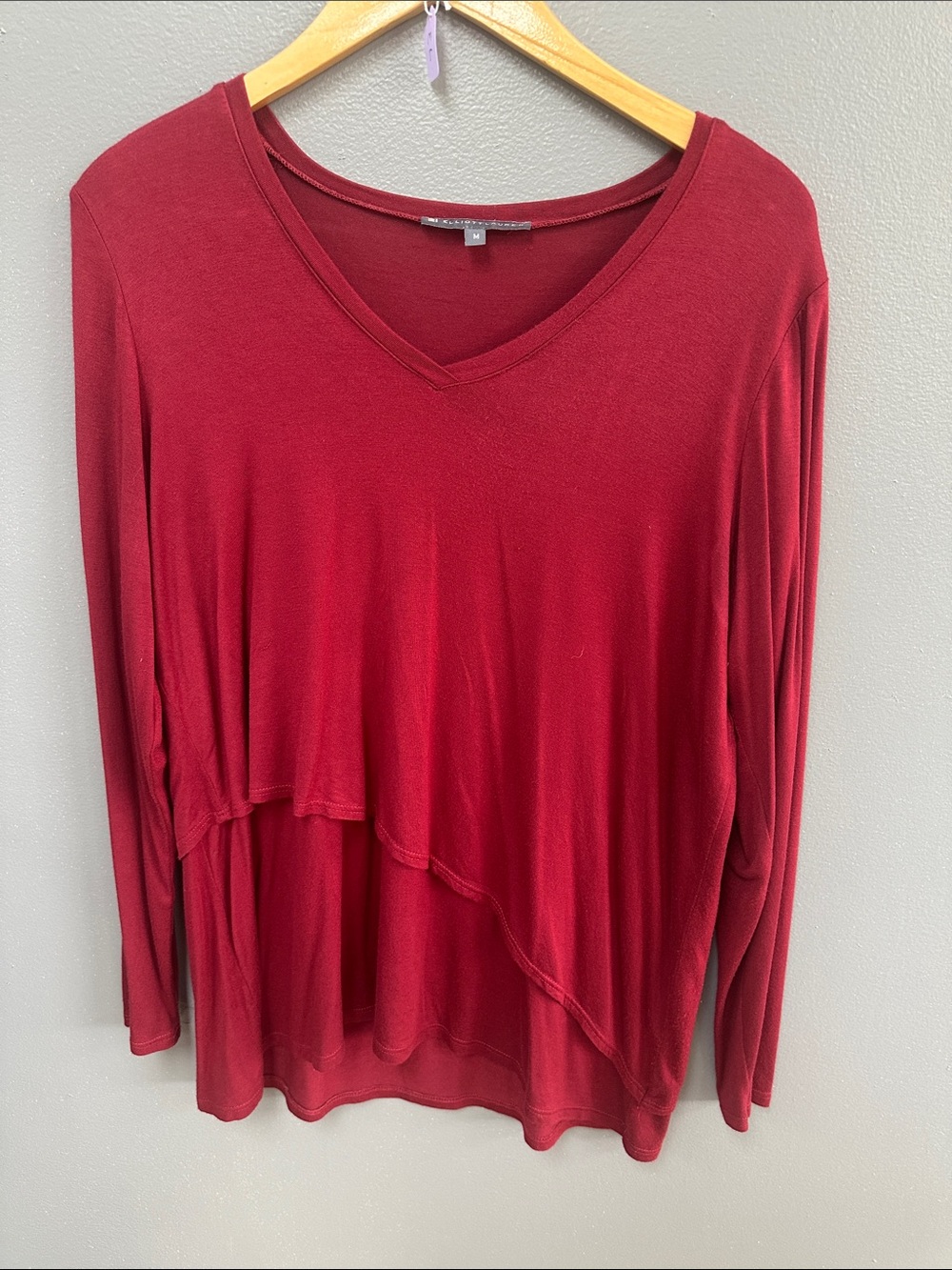 Elliott Lauren Layered V-Neck Long Sleeve Top in Red